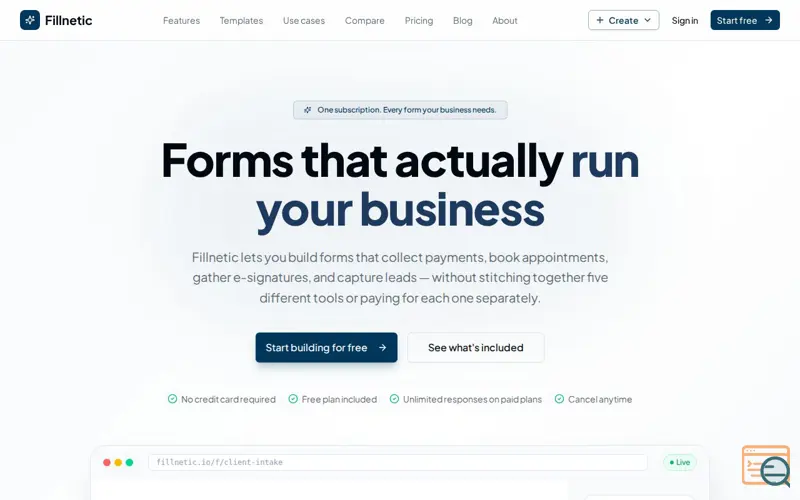 Screenshot of Fillnetic, the all-in-one form creator