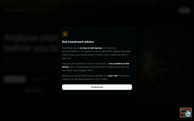 Screenshot of Analyse stocks instead of guessing | TurtleTrade