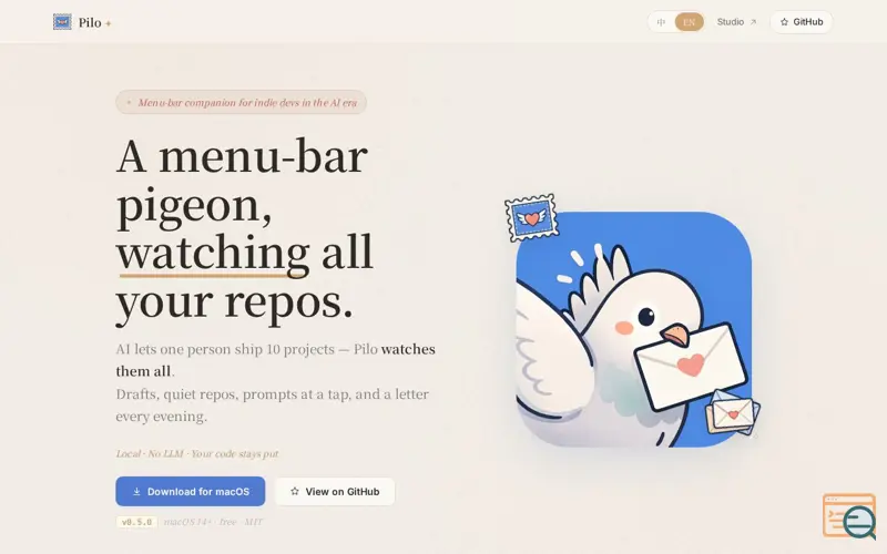 Screenshot of Pilo · A menu-bar pigeon