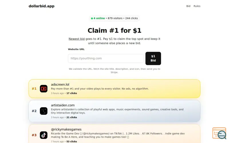 Screenshot of dollarbid