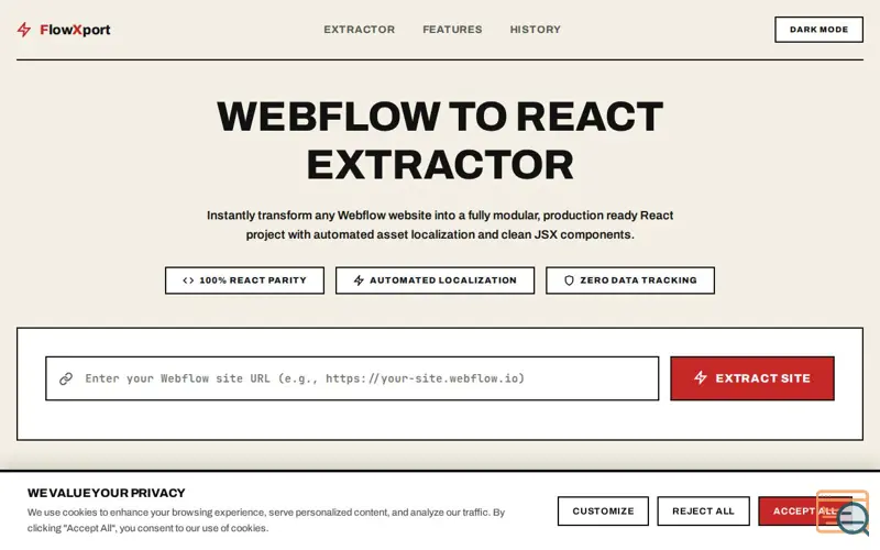 Screenshot of FlowXport