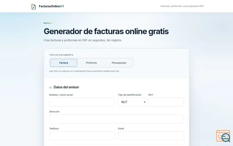 Screenshot of Creador/Generador de Facturas