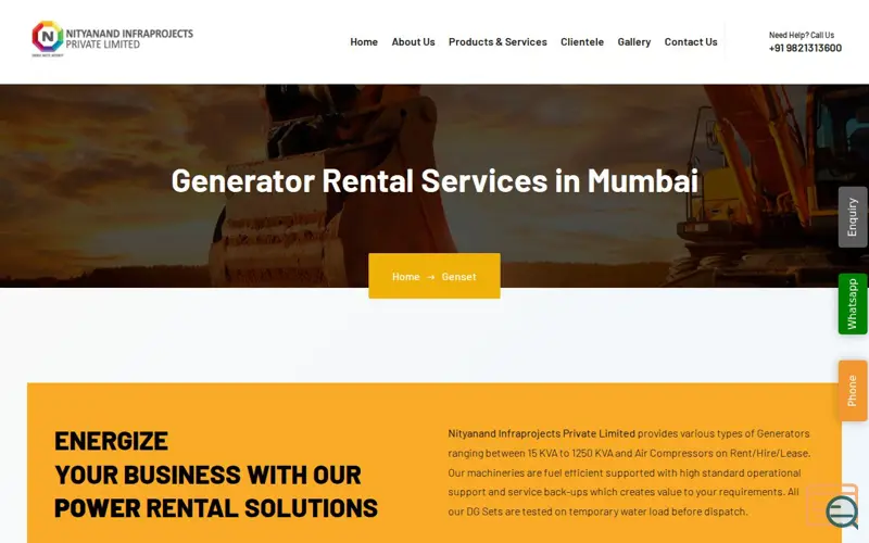 Screenshot of Rental Generator services in Mumbai