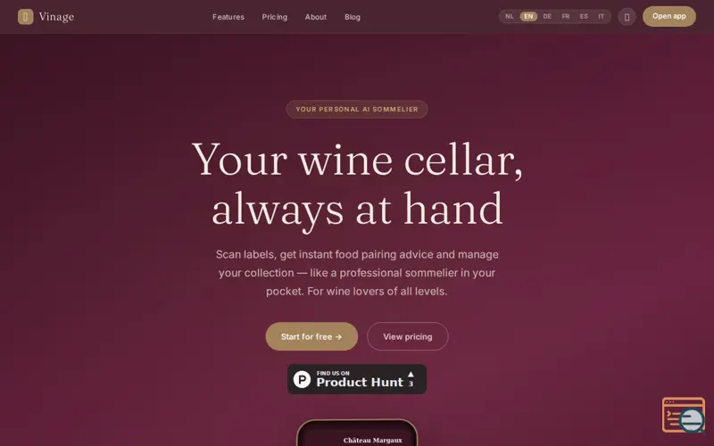 Screenshot of Vinage