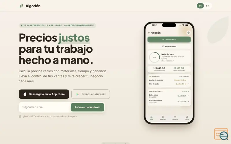 Screenshot of Algodón