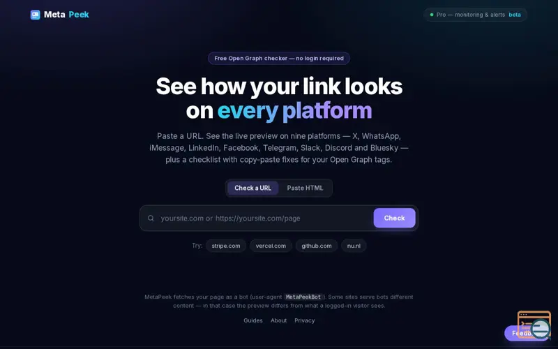 Screenshot of MetaPeek — See how your link looks on every platform