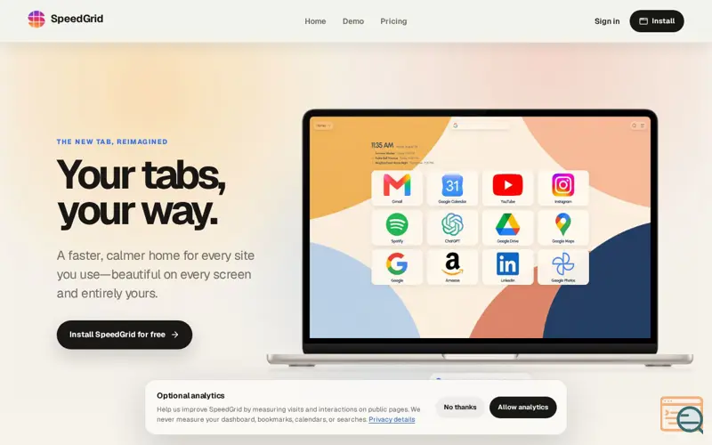 Screenshot of SpeedGrid — Your new tab, made yours
