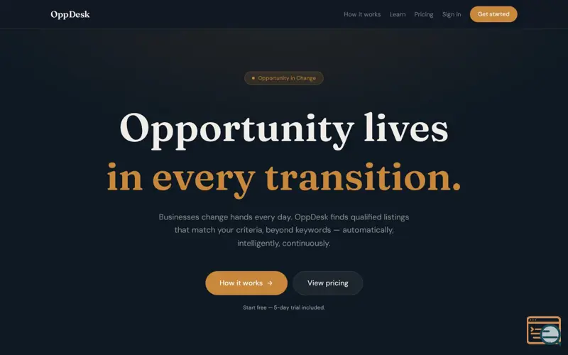 Screenshot of OppDesk — Find Businesses For Sale