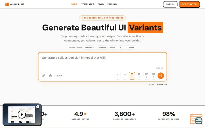 Screenshot of Glow Up UI