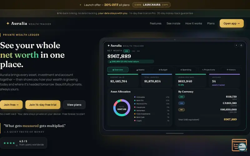Screenshot of Auralia Wealth Tracker