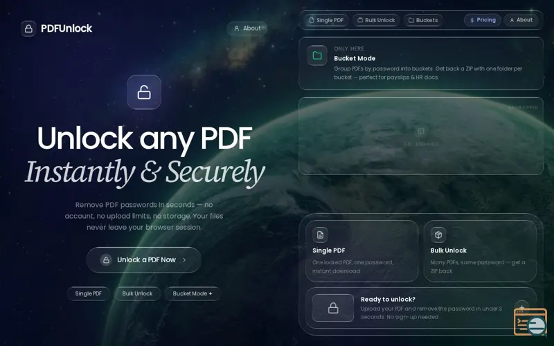 Screenshot of PDFUnlock — Unlock PDF Files Online Free