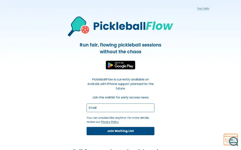 Screenshot of PickleballFlow