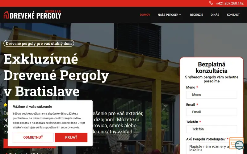 Screenshot of Drevené Pergoly - Gazebo s.r.o., a launch using Revw