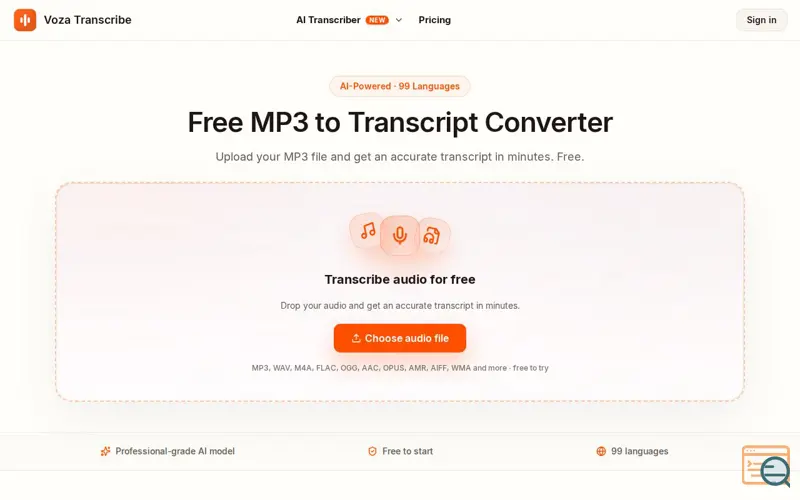 Screenshot of MP3 to Transcript - Free Online Audio to Text Converter