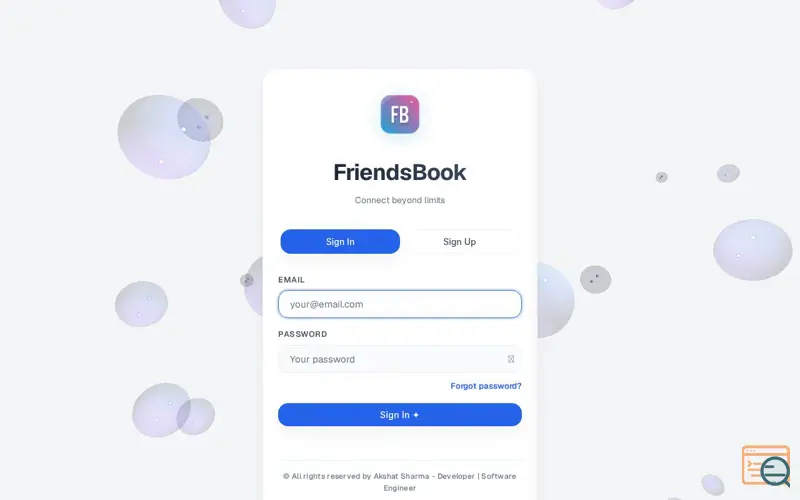 Screenshot of FriendsBook, a launch using Three.js