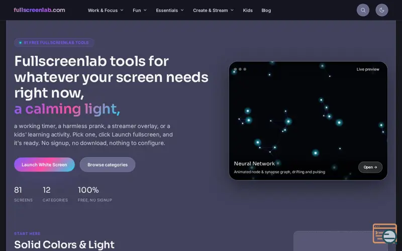 Screenshot of Full Screen Lab -