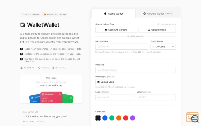 Screenshot of WalletWallet v2