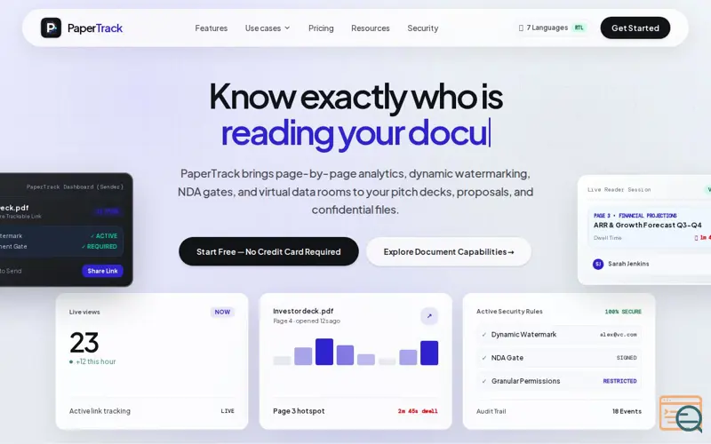 Screenshot of PaperTrack — Know exactly who's reading your documents