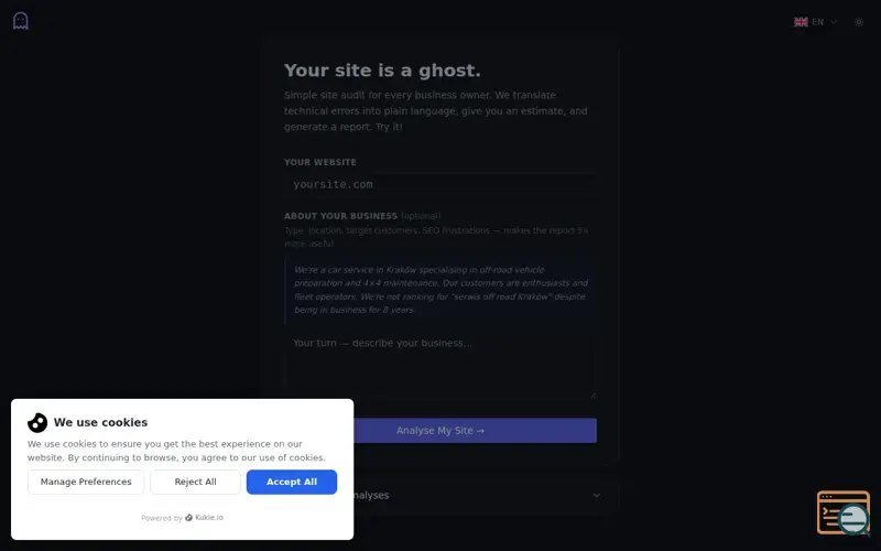 Screenshot of GhostSite