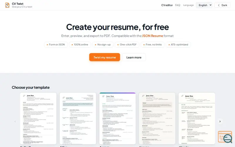 Screenshot of CV Twist