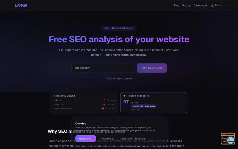 Screenshot of LANGR SEO