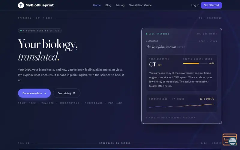 Screenshot of mybioblueprint.ai