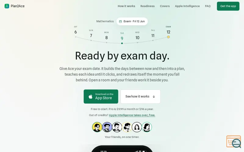 Screenshot of Plan2Ace: ready by exam day