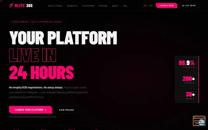 Screenshot of Fast-Launch B2B iGaming Infrastructure