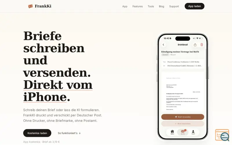 Screenshot of FrankKi Briefe schreiben und versenden.