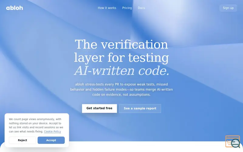 Screenshot of abloh — The verification layer for testing AI-written code