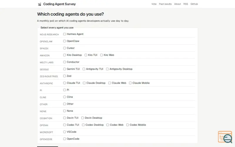 Screenshot of Coding Agent Survey
