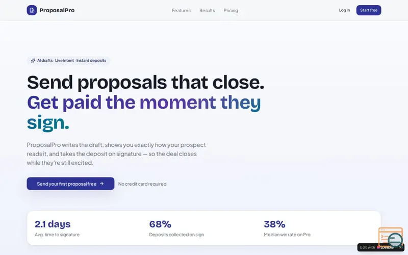 Screenshot of ProposalPro Send proposals that close