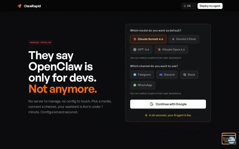 Screenshot of ClawRapid