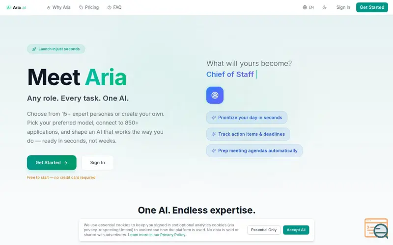 Screenshot of Aria.ai