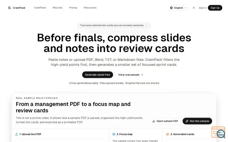 Screenshot of CramPack