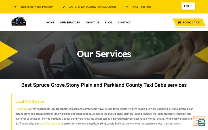 Screenshot of Locals Taxi Stony Plain & spruce grove, a launch using WPClever Smart Wishlist