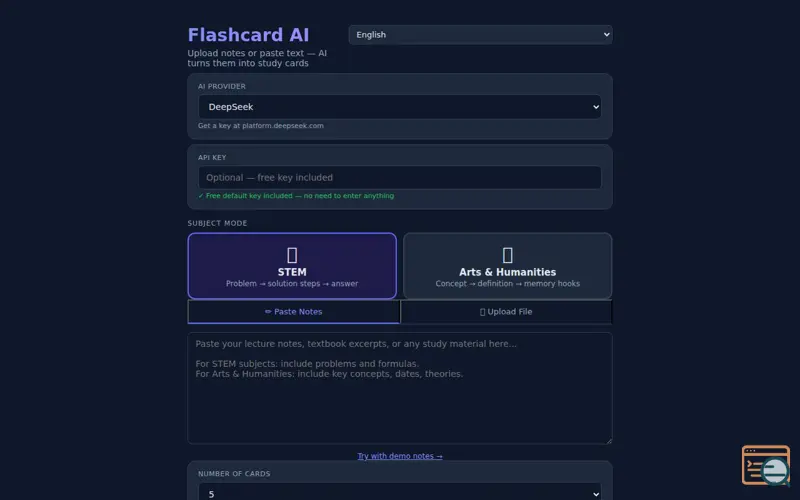 Screenshot of Flashcard AI