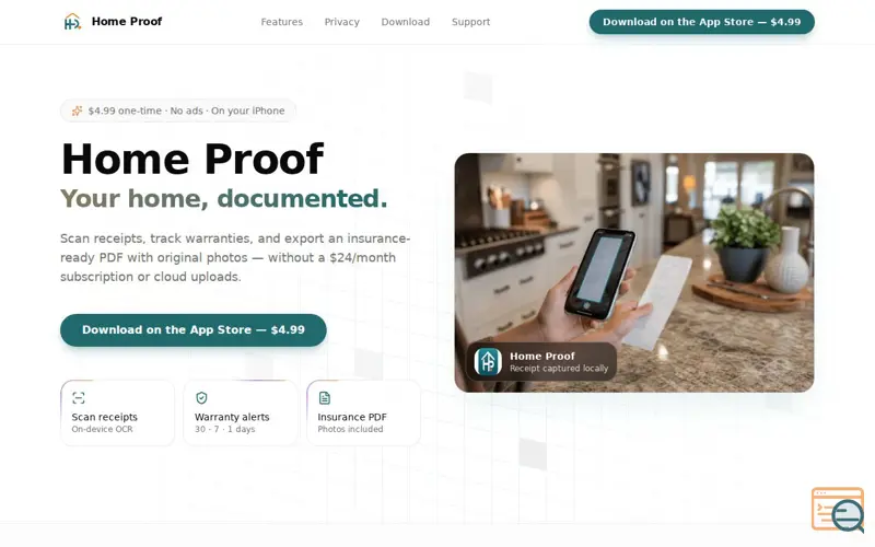 Screenshot of Home Proof