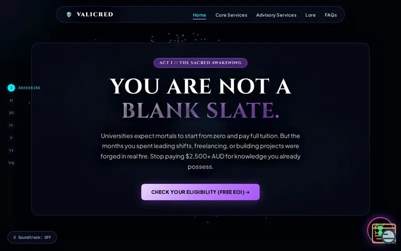 Screenshot of ValiCred