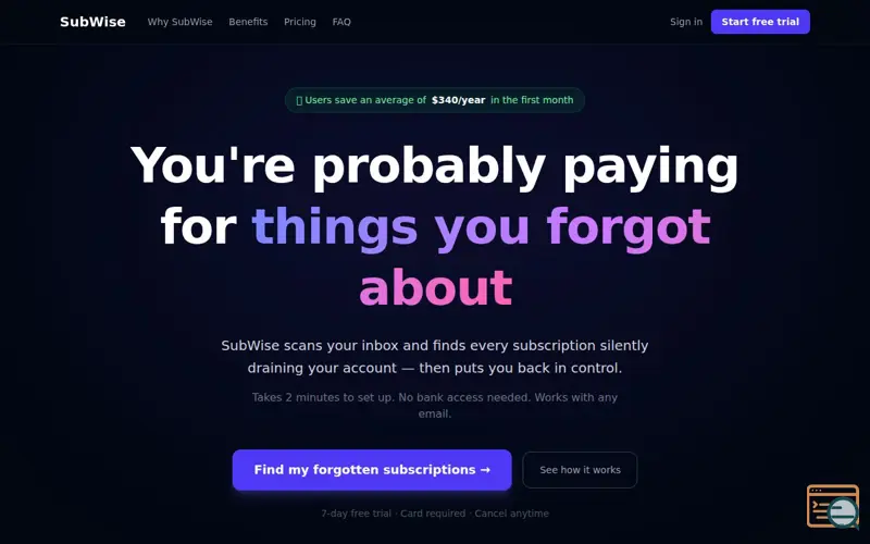 Screenshot of SubWise