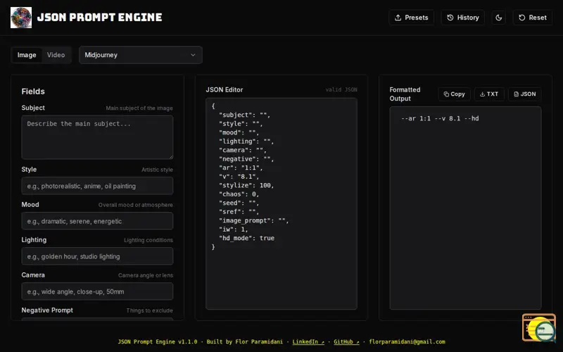 Screenshot of JSON Prompt Engine