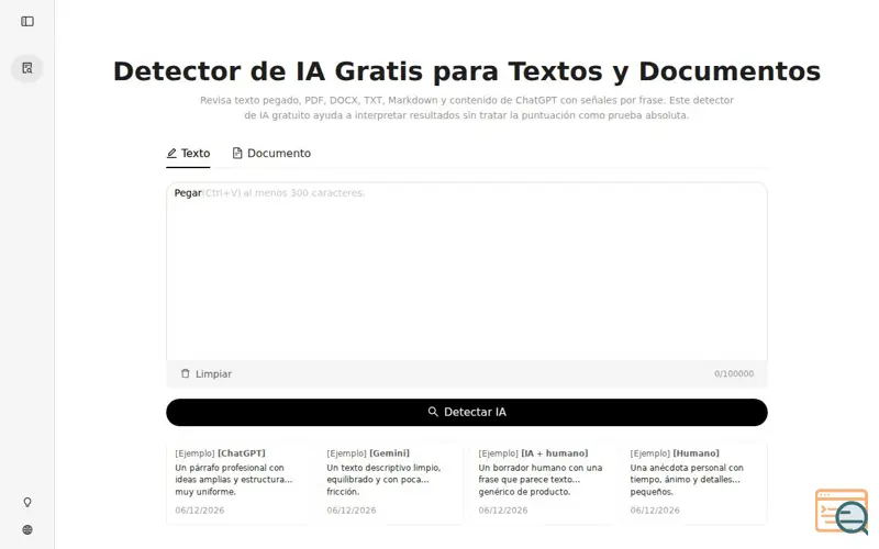 Screenshot of Detector de IA