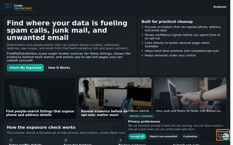Screenshot of Find My Data Online