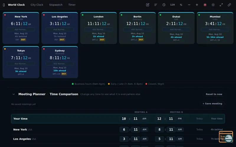 Screenshot of CityTime.io Meeting Planner tools