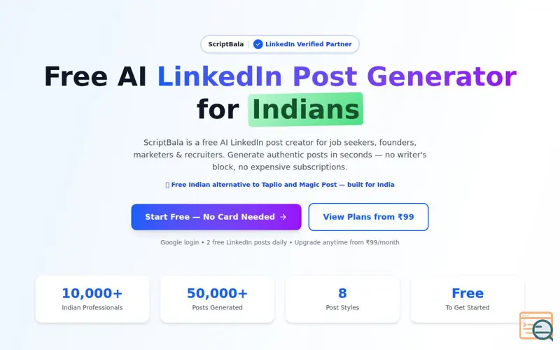 Screenshot of ScriptBala — Job Seeker Post Generator