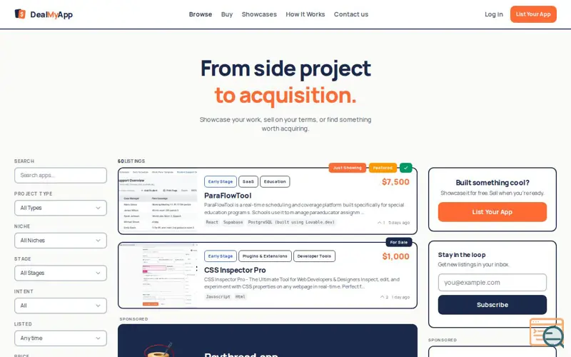 Screenshot of DealMyApp, a launch using DreamHost