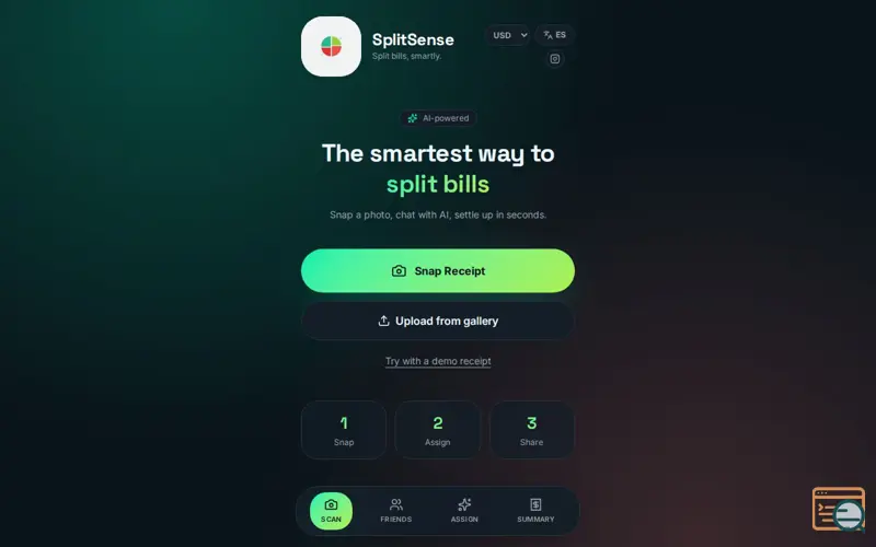 Screenshot of SplitSense 