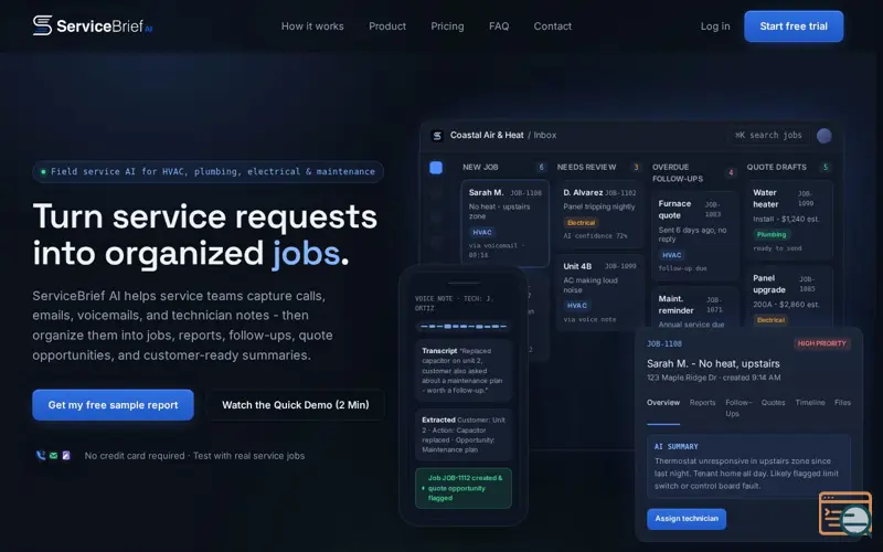 Screenshot of ServiceBrief AI