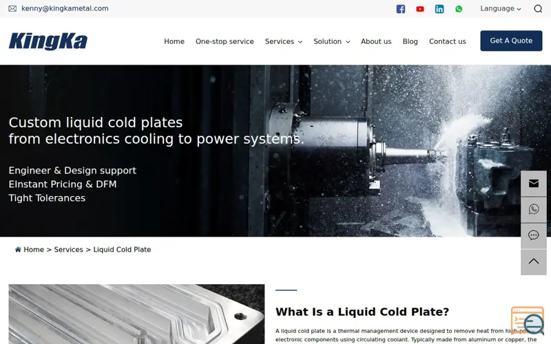 Screenshot of Custom liquid cold plates manufacturer