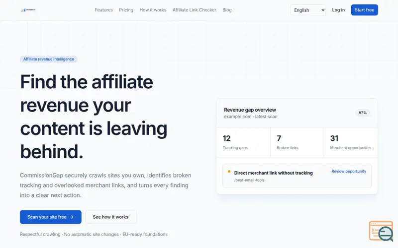 Screenshot of CommissionGap
